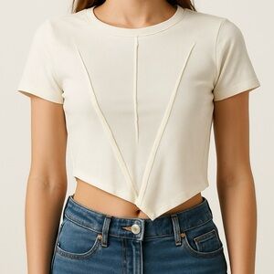SHEIN White Asymmetrical Hem Exposed Seam Crop Top | Size M